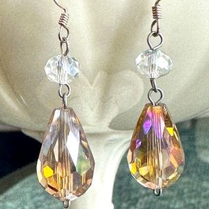 Crystal aurora borealis teardrop shaped earrings